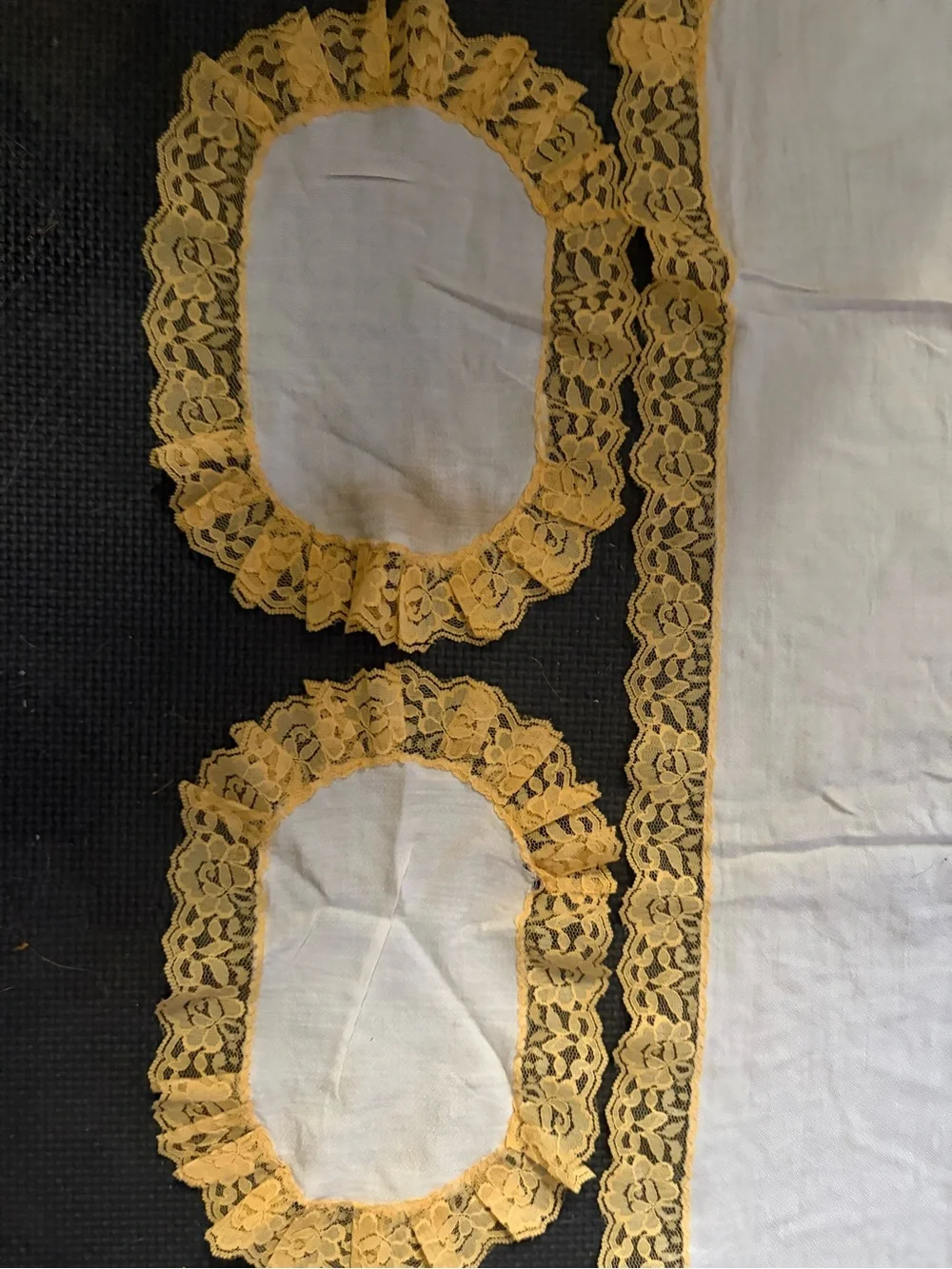 White and Gold Lace Trim Table Runner and Placemats Set